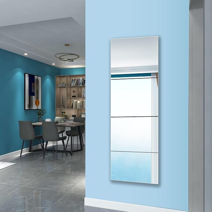 quegau Full Length Safety Shatterproof Mirror for Kids, Plastic Wall Mirror Made of Acrylic Plexiglass, 4 Pcs 16" x16", Long Bedroom Door Closet Mirror for Home Gym Body Workout