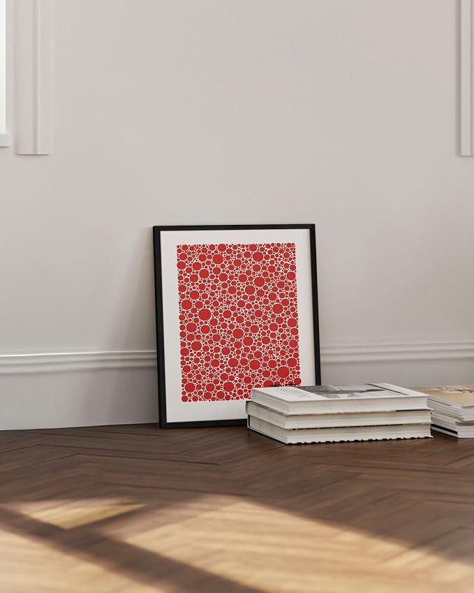 HAUS AND HUES Red Abstract Wall Art – Yayoi Kusama Inspired Japanese Poster, Circle Abstract Wall Decor, Modern Art Exhibition Print (16x20 Unframed)