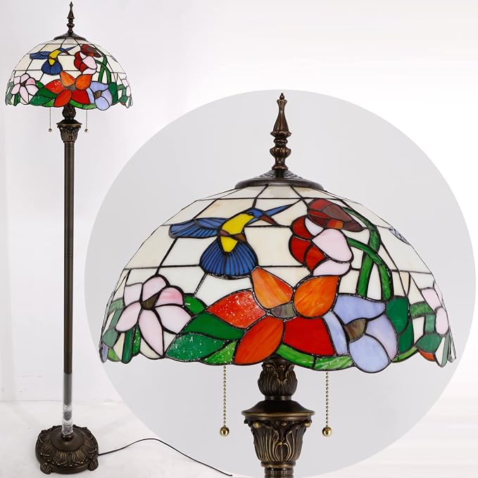 WERFACTORY Tiffany Floor Lamp 64 Inch Stained Glass Standing Reading Light