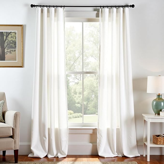 jinchan Linen Curtains Light Filtering Back Tab 38x96 Inch 2 Panels White | Semi Sheer Curtains 96 inch length for Bedroom Living Room, Modern Farmhouse Drapes with Rod Pocket, Natural Boho Curtains