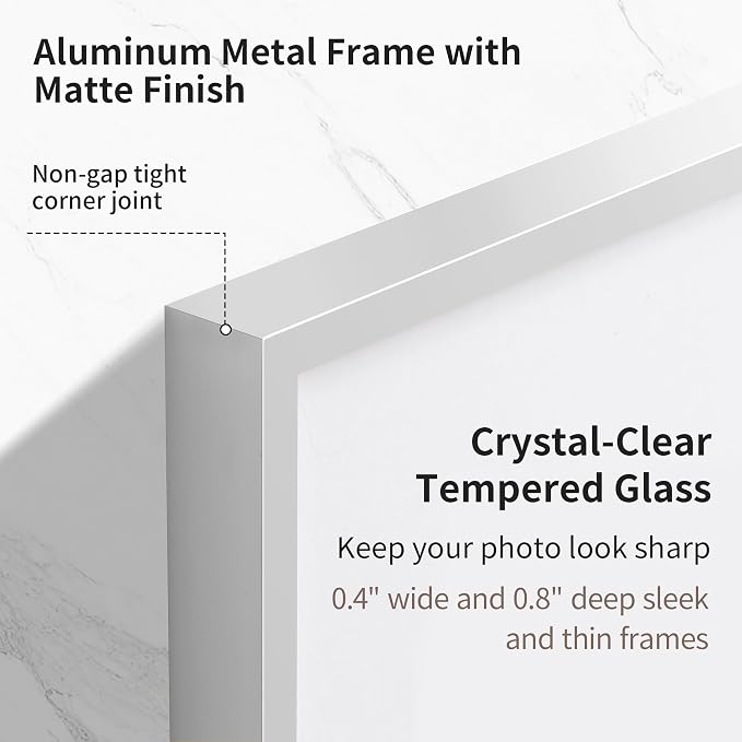Fun Memories 17x22 Metal Picture Frame - High End Aluminum Frames with Real Glass for Diplomas, Certificates, and Wall Art, Mounts Horizontally or Vertically, Silver, 1 Pack