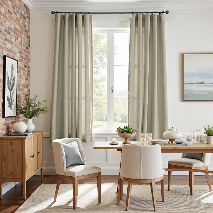 jinchan Linen Curtains Light Filtering Back Tab 50x72 Inch 2 Panels Green | Semi Sheer Curtains 72 inch length for Bedroom Living Room, Modern Farmhouse Drapes with Rod Pocket, Natural Boho Curtains