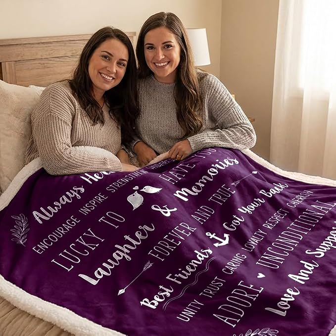 PAVILIA Best Friend Blanket - Friendship Gifts for Women, Soul Sister & Long Distance Bestie Gift, Soft Cozy Sherpa Throw with Sentimental Quotes, BFF Birthday Gift Idea, Purple