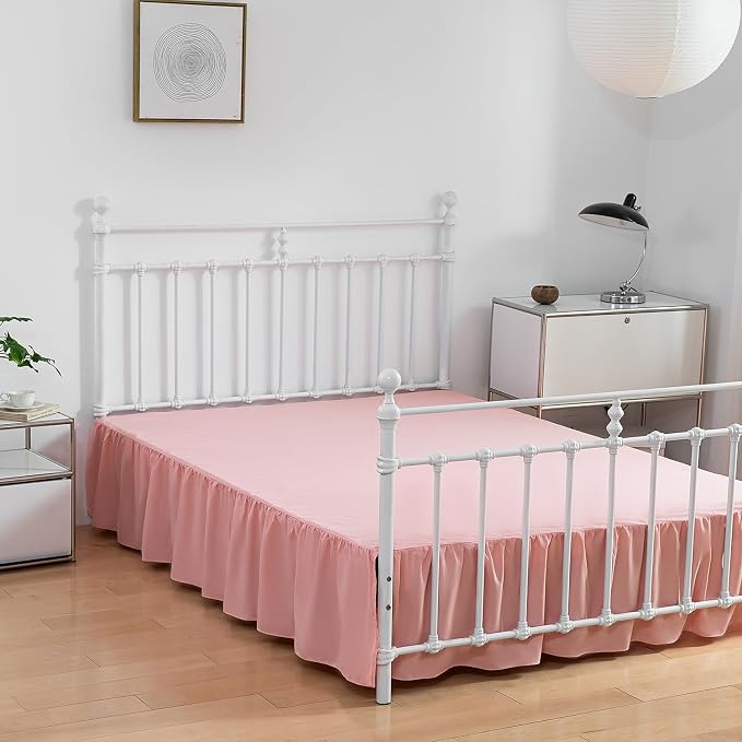 Bed Skirt Queen Size Ruffled Bed Skirts with Split Corners | 18 Inch Drop Dust Ruffle Bed Skirt with Platform, Queen Size, Peach