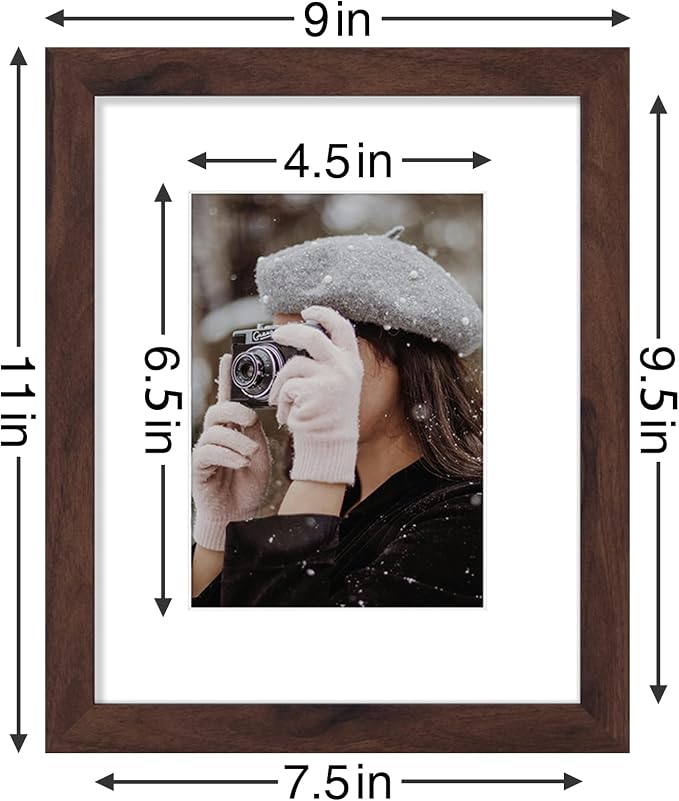 Vittanly 8x10 Picture Frames Set of 9 for Wall or Tabletop Display, Walnut | Display Pictures 5x7 with Mat or 8x10 without Mat, Small Photo Frames, Engineered Wood with Shatter Resistant Plexiglass
