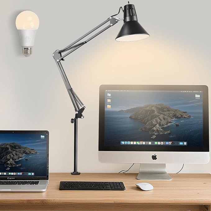 LED Clamp on Desk Lamp, 360°Adjustable Swing Arm Desk Lamp