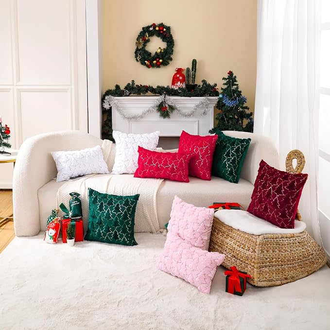 VAKADO Christmas Throw Pillow Covers 22x22 Set of 2 Embroidered Decorative Xmas Cushion Cases Holiday Soft Home Decor for Bedroom Sofa Chair Porch Winter, Red