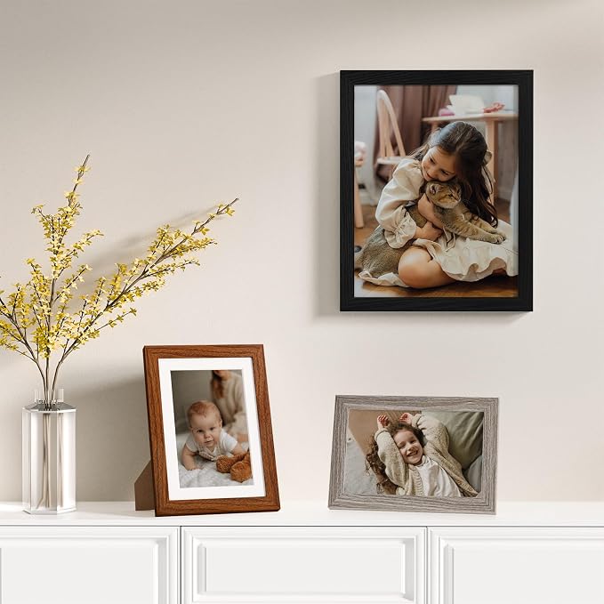 Vittanly 20 Pack Gallery Wall Frame Set, Black, Walnut Brown, Dark Grey | Picture Frames Collage Wall Decor for Wall or Tabletop Display, Picture Frame Set: 4pcs 8x10, 8pcs 5x7, 8pcs 4x6, MDF Wood