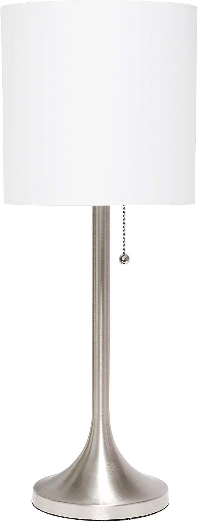 Simple Designs LT1076-BNW Tapered Fabric Drum Shade Table Lamp, Brushed Nickel and White