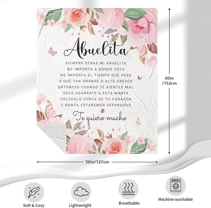 Abuela Gifts in Spanish, Abuelita Gifts, Regalos para Abuela en Español, Birthday Gifts for Abuela, Abuelita Gifts from Grandchildren, Gifts for Grandma Spanish Throw Blanket 60" x 50"