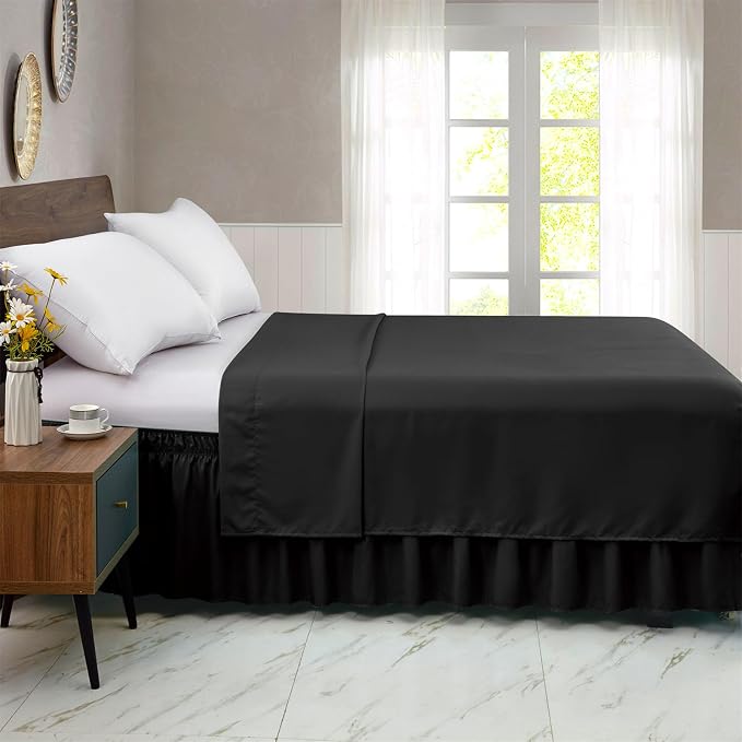 FreshCulture King Bed Skirt, Dust Ruffle for King Size Bed, Easy Fit with 22-Inch Tailored Drop, Elastic Wrap Around Bed Skirt King Size, Hotel Quality Bed Skirts for Adjustable Bed (Black)