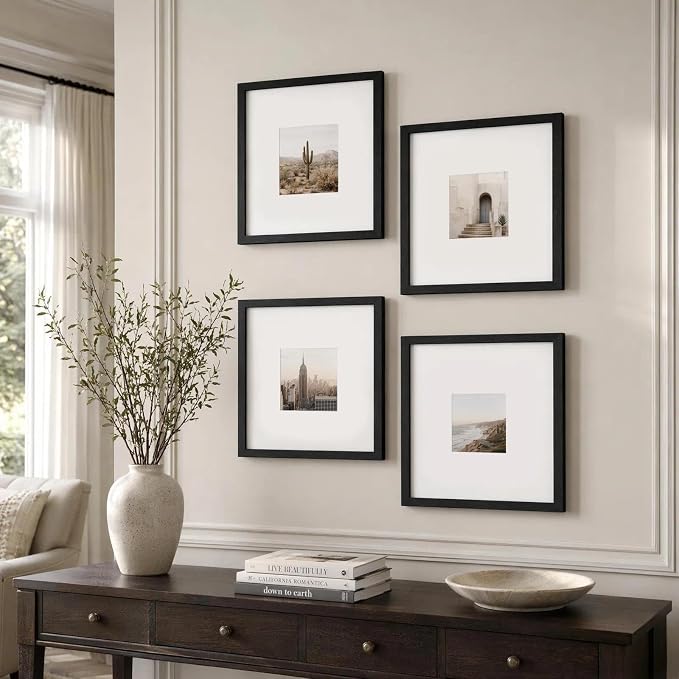 18x18 Poster Frame-Black,8x8 Mat,Engineered Wood,Polished Plexiglass
