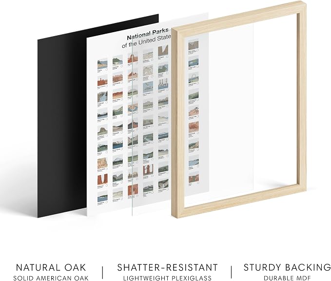 HAUS AND HUES National Parks Checklist Poster - 63 Illustrated Park Thumbnails Art Print - Vintage Style Print for Travelers, Nature Lovers, and Adventure Enthusiasts (Beige Framed, 11x14)