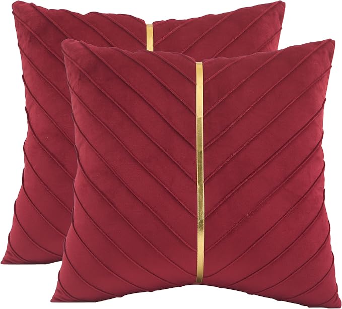 Velvet Throw Pillow Covers 20x20 inch Pack of 2 Gold Decor Red
