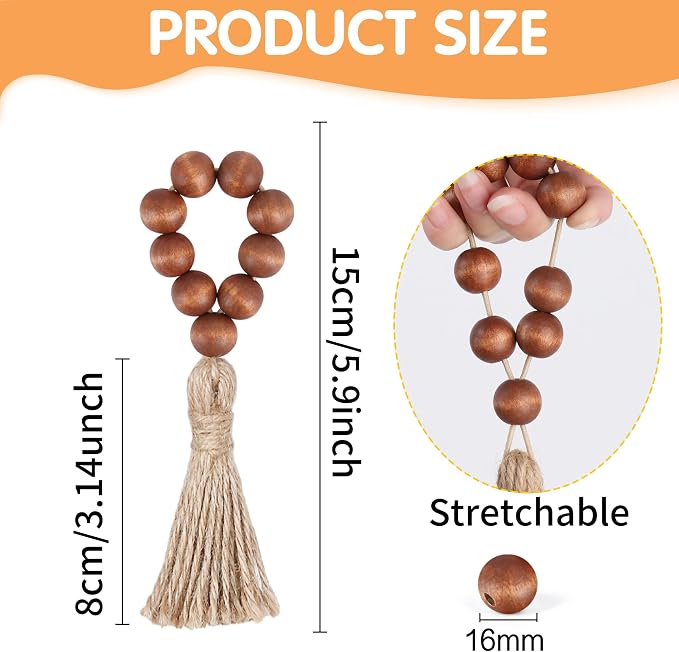 Meplait 6 Pack Wooden Bead Napkin Rings, Boho Farmhouse Table Decor, Brown | Wooden Napkin Rings, Stretchable Napkin Ring Holders, for Wedding Banquet Holiday Party Family Dinner