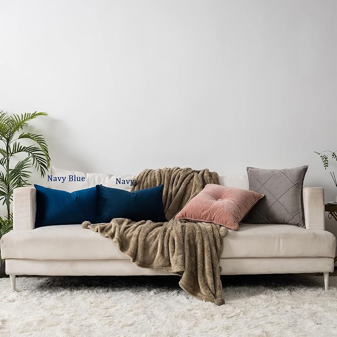 Navy Blue Decorative Lumbar Velvet Throw Pillow Covers 12x20 inch Set of 2 with Zipper Luxury Soft Solid Rectangle Cushion Covers Case for Sofa Couch Bed Living Room