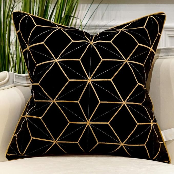 Avigers Throw Pillow Cover 20 x 20 Inch, Black Gold, Velvet, Hidden Zipper