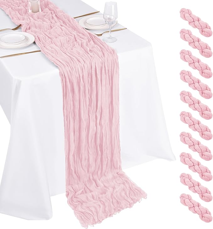 10 Pack Light Pink Cheesecloth Table Runner 17x108 Inch Boho Gauze Cheese Cloth Table Runners for Wedding Party Baby Shower Birthday Home Decor