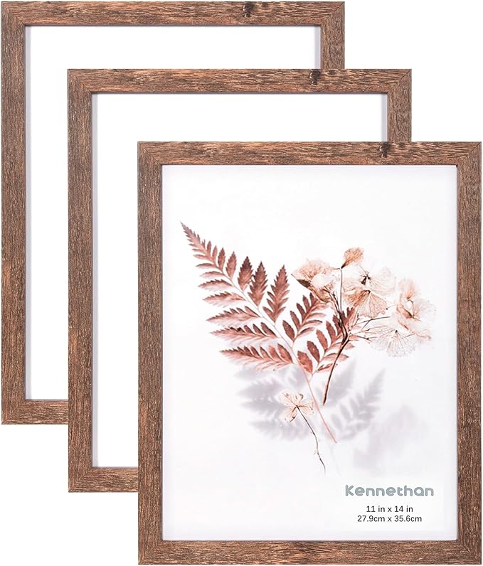 kennethan 11x14 Picture Frame Rotten Brown 3 Pcs in 1 set Frame can Display 8x10 Picture with Mat or 11x14 Without Mat on the Wall