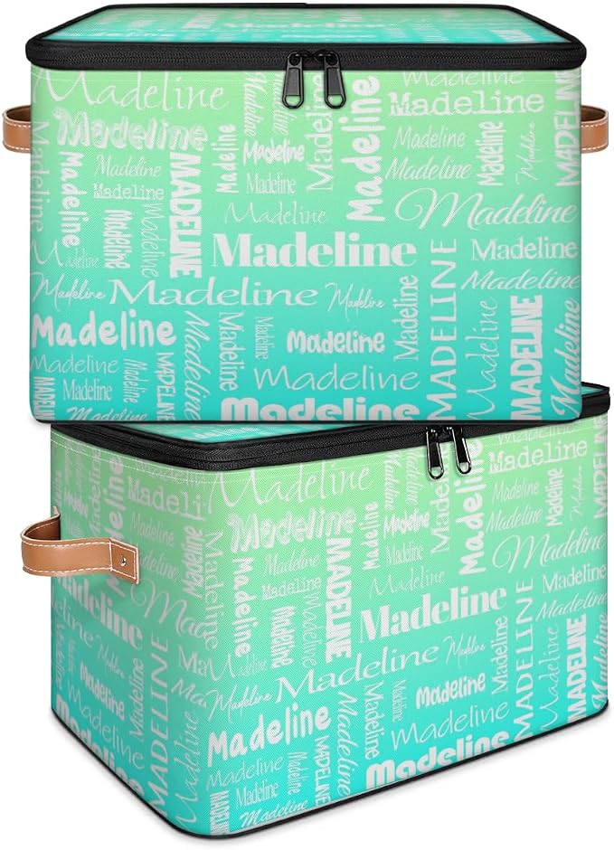 Custom Name Storage Basket, Personalized Keepsake Box, Green Cyan