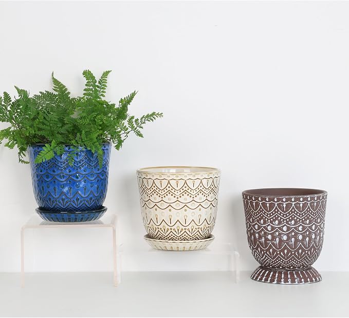 Gepege Ceramic Plant Pots, 6 Inch Indoor Planters with Drainage & Saucers | Ceramic pots for plants with drainage holes, ceramic saucers and mesh pads, ideal for flowers, herbs and succulents, set of 2