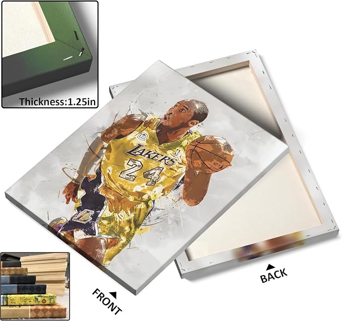 Kobe Bryant Basketball Canvas Wall Art, Sports Player Poster, 24x30 Inch | Abstract splash ink athletic artwork, motivational sports wall decor for teen boys room, bedroom, living room, gym or office