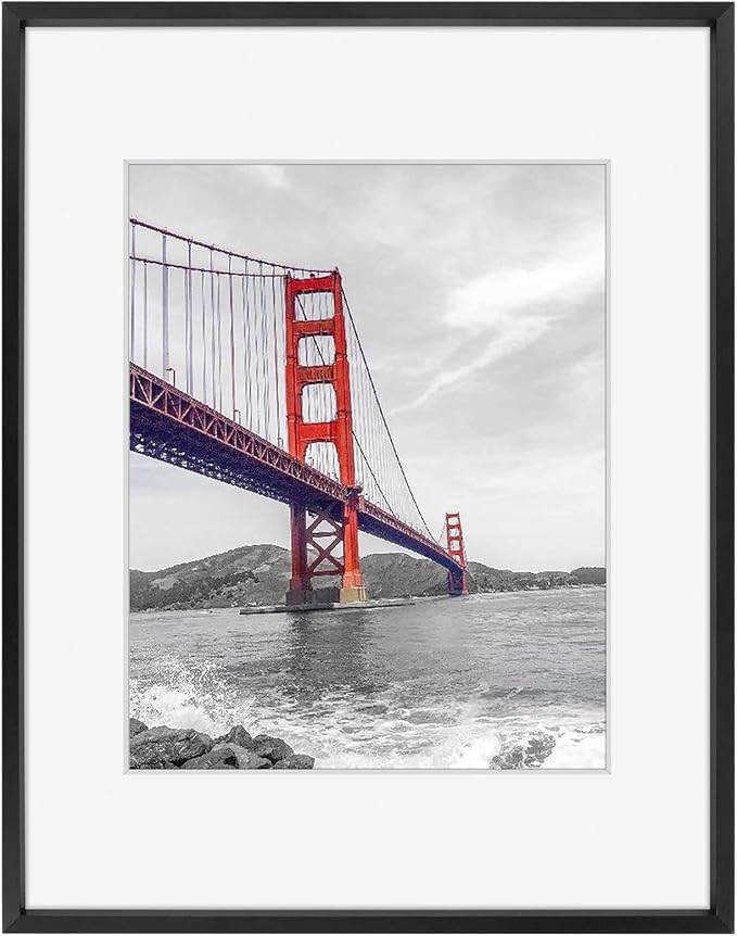 Frametory 11x14 Black Aluminum Metal Picture Frame Mat for 8x10 Glass
