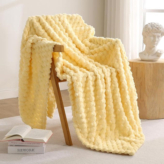 Excervent Big 3D Clouds Stylish Blanket for Bed, 50x70 Inches, Light Yellow | Decorative Fuzzy Flannel Fleece Throw Blanket for Sofa Bed Couch, Super Soft Cozy, Suitable for All Seasons