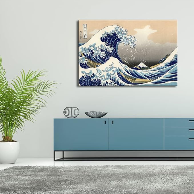 Wieco Art Great Wave of Kanagawa Katsushika Hokusai Giclee Canvas Prints Wall Art Abstract Seascape Pictures Paintings for Living Room Home Decorations Large Modern Stretched and Framed Sea Artwork