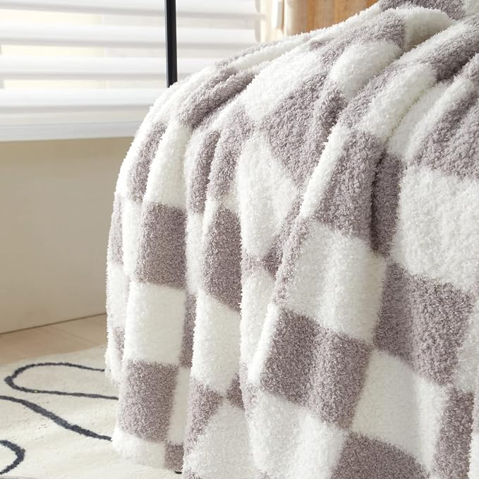 MERRYLIFE Checkered Plaid Sherpa Throw Blanket for Couch Bed Grey 60" 70" | Microfiber fabric, Decorative, Knitted, Checkerboard Grid Pattern, Ultra-Plush Soft, Fuzzy Cozy, Gift Choice, Machine Wash