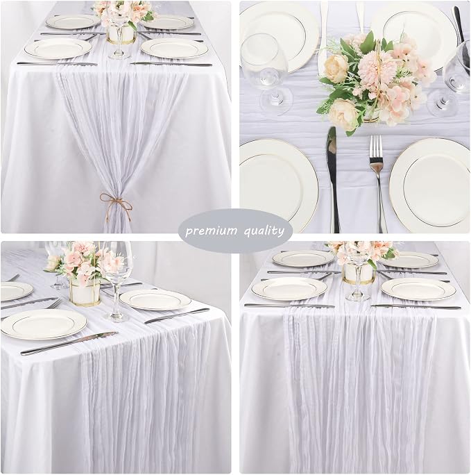 12 Pack 13Ft Cheesecloth Table Runner 35x157 Inch Boho Gauze Table Runner Cheese Cloth Long Table Runner Rustic Table Runner for Wedding Bridal Shower Birthday Party Table Decor (White)