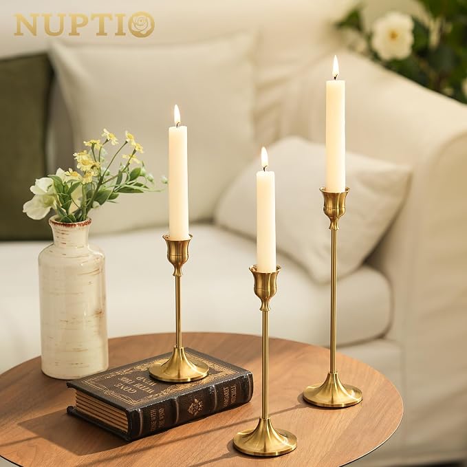 NUPTIO Candlestick Holders Vintage Centerpiece: Gold Antique Moody Decor | Set of 6 Solid Aluminum Candle Stick Taper Holders French Country Victorian Decoration for Christmas Dining Table Fireplace