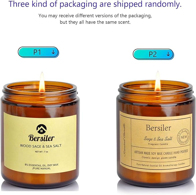 Sage Sea Salt Scented Candles, Soy Wax Candles | Stress Relief and Relax Aromatherapy Candle, Candles for Home Bathroom, Gifts for Women Birthday Christmas