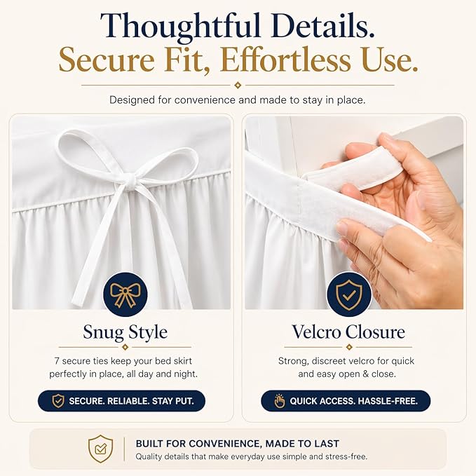 Krishna Dorm Bed Skirt, 100% Microfiber College Bed Skirt Ruffle with Split Corners, Twin XL 42 Inch Drop, White