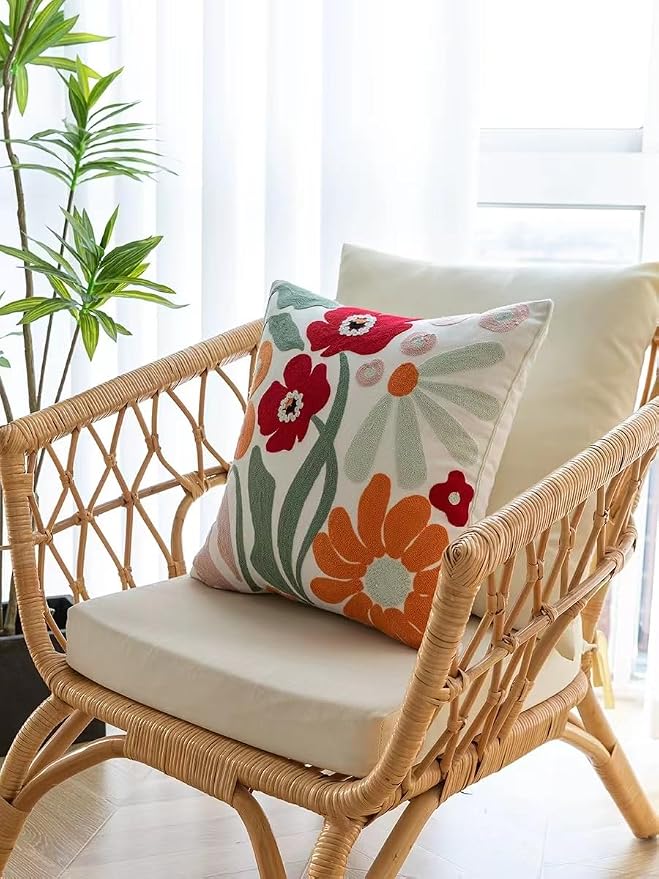 YIcabinet Pack of 2 Throw Pillow Covers,Embroidered Floral Pillow Case Soft Square Decorative Pillowcases for Home Sofa Couch 18x18 Inch