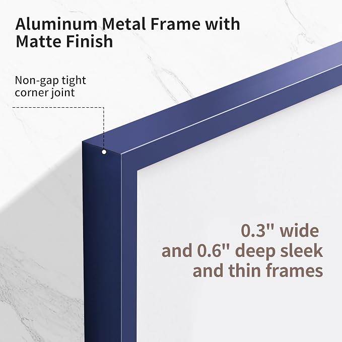 Fun Memories 8x10 Inch Metal Picture Frame - Aluminum Photo Frames - 5x7 Mat - Ideal for Wall or Tabletop Display - Wall Hook Hanging Hardware Included - Navy Blue - Set of 1