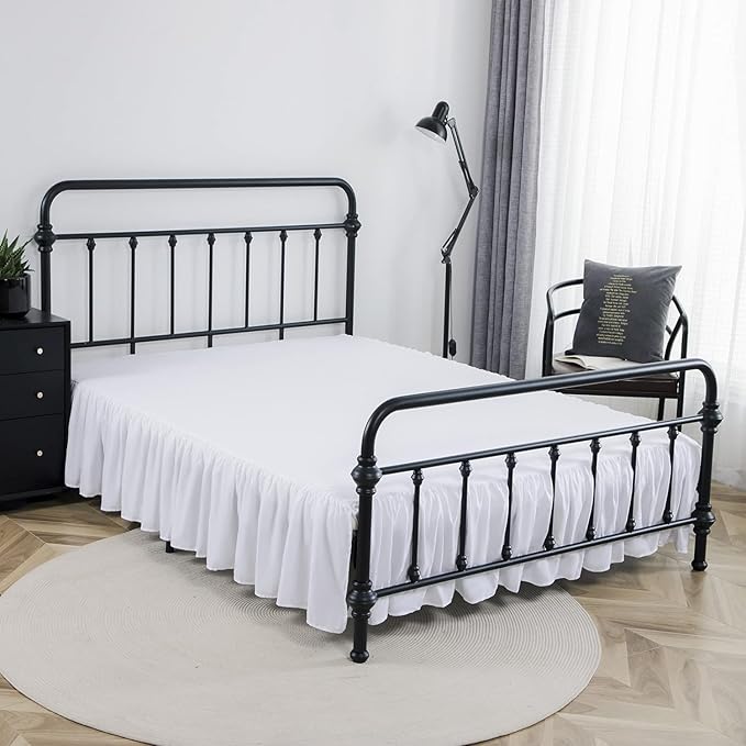 Bed Skirt King Size Ruffled Bed Skirt with Split Corners | 22 Inch Drop Dust Ruffle Bed Skirt with Platform, White