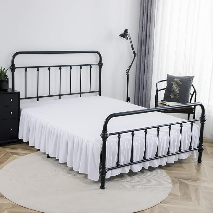 Bed Skirt Twin Size Ruffled Bed Skirt with Split Corners | 16 Inch Drop Dust Ruffle Bed Skirt with Platform, White