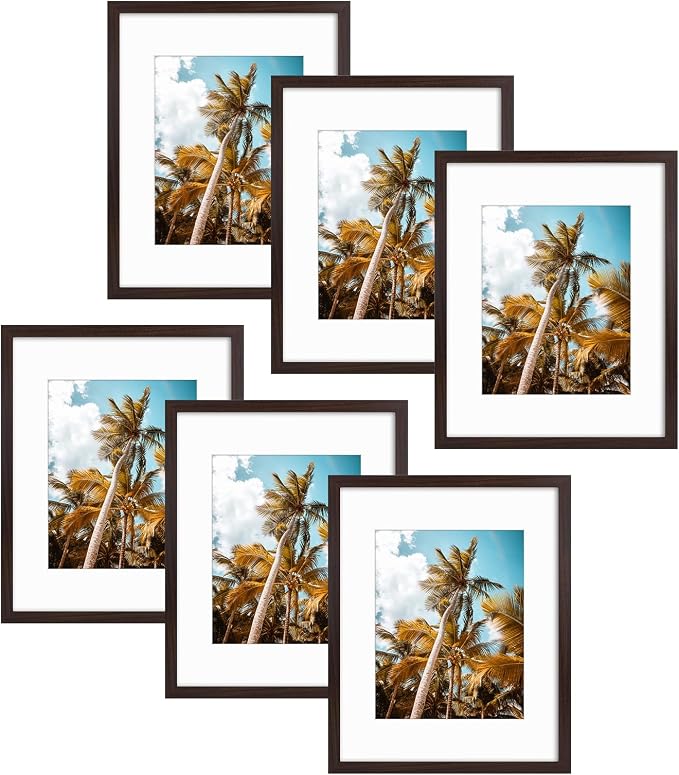 Frametory 6 Pack 16x20 Brown Picture Frame with Real Glass Mat for 11x14