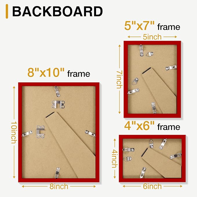 decorUhome 10 Pack Assorted Picture Frame Set for Wall & Tabletop, P0710RD | Red, Multi Size Picture Frame Includes Two 8x10 / Four 5x7 / Four 4x6 for Family Gallery Wall
