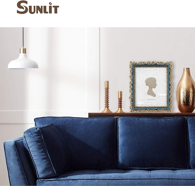 Sunlit Vintage Picture Frame 8x10 Inch, Luxury Antique Photo Frames with Glass Front, Photo Display, Tabletop Wall Hanging, Gift Ideas, Gold and Blue