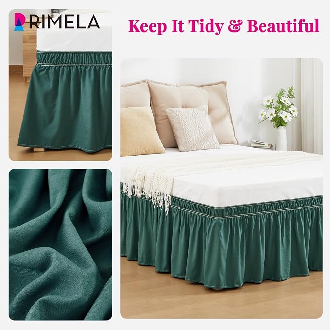 Emerald Green Queen Bed Skirt 15 Inch Drop Elastic Wrap Around Ruffle