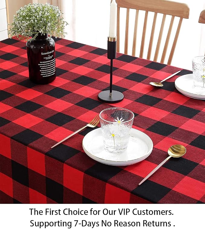 ShinyBeauty Checked Square Tablecloth 54x54-Inch Red and Black Buffalo Plaid Tablecloth Washable Cotton Table Cover Gingham Tablecloth for Dining Room Table Linen Christmas