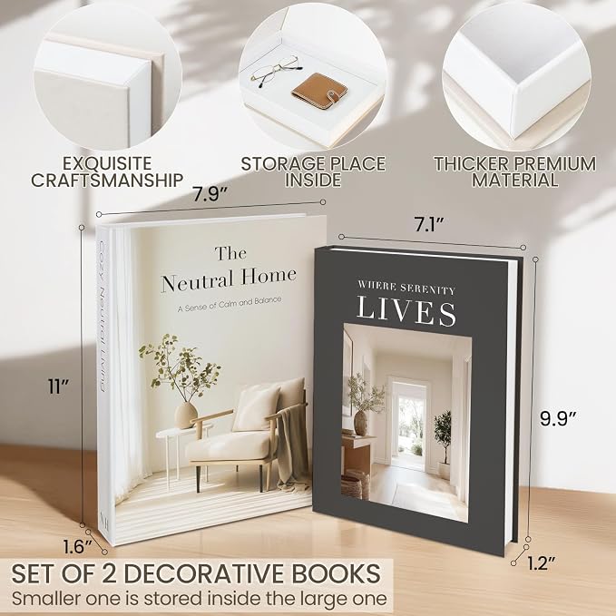 Decorative Books for Neutral Home, Fake Books Boxes for Coffee Table Decor