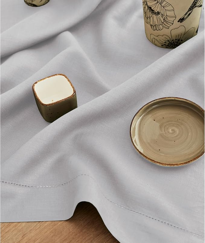 Solino Home 100% Pure Linen Table Runner Grey, Classic Hemstitch 14 x 72 in | a graceful centrepiece for dining and gatherings, hemstitched border, mitered corners, machine washable, OEKO-TEX Certified