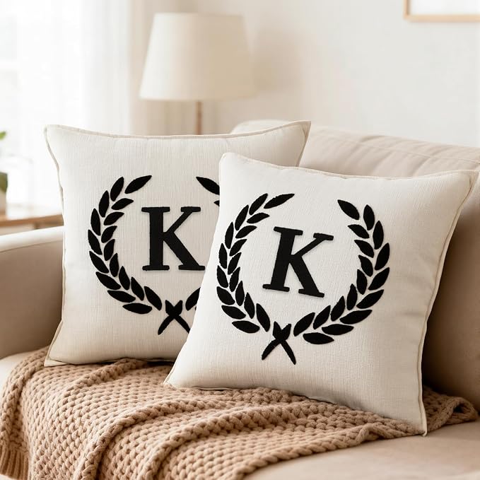 Pack of 2 Chenille Initials Pillowcases 20x20 inch Cream White