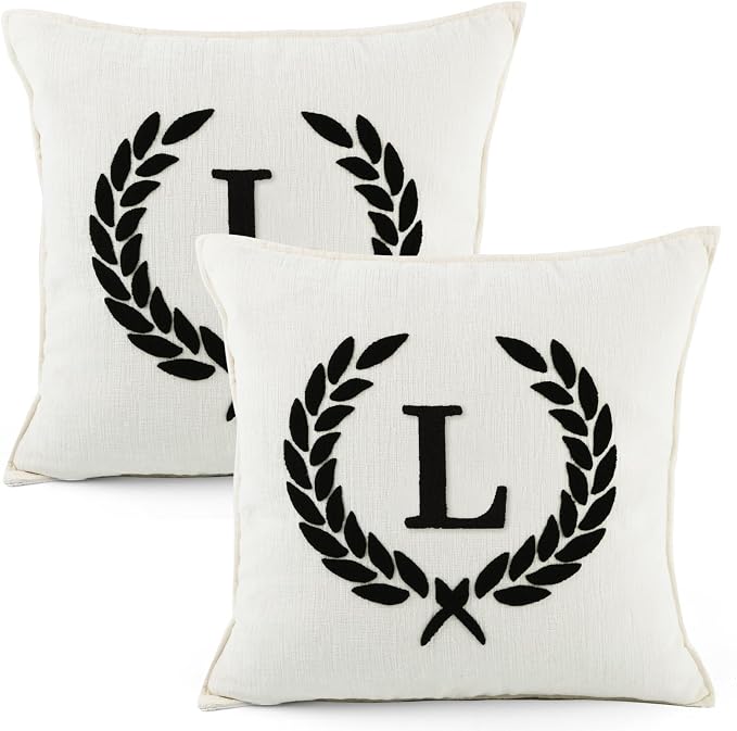 Pack of 2 Chenille Initials Pillowcases 18x18 inch Cream White