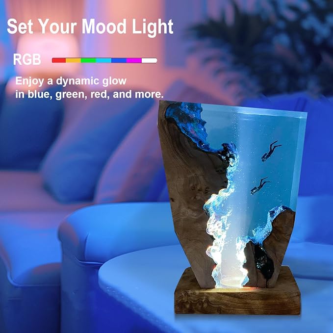 Handmade Scuba Diving Resin Ocean Lamp for Home Office Decor (L 10"x6”)