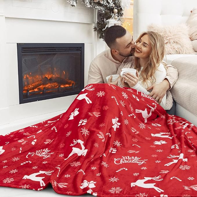 PAVILIA Christmas Throw Blanket | Holiday Christmas Reindeer Snowflakes Fleece Blanket | Soft, Plush, Warm Winter Cabin Throw, 50x60 (Red Reindeer)