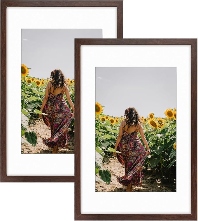 Frametory 2 Pack 16x24 Brown Picture Frame with Real Glass Mat for 12x18